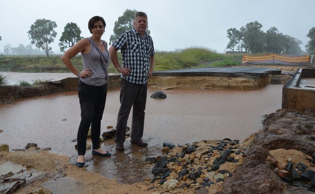 DEVASTATED: Nanango MP Deb Frecklington and mayor Wayne Kratzmann surveyed the damage of Geritz Rd, one of the many damaged in the weekend's floods. DEVASTATED: Nanango MP Deb Frecklington and mayor Wayne Kratzmann surveyed the damage of Geritz Rd, one of the many damaged in the weekend's floods.