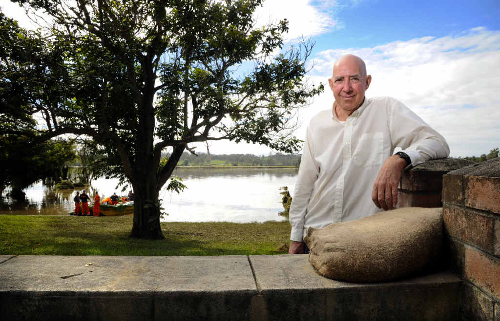 WALL NEEDS FIXING: Trevor Jones, of Seelands, alongside the Grafton levee wall, which he helped to design and build. Photo: JoJo Newby WALL NEEDS FIXING: Trevor Jones, of Seelands, alongside the Grafton levee wall, which he helped to design and build. Photo: JoJo Newby