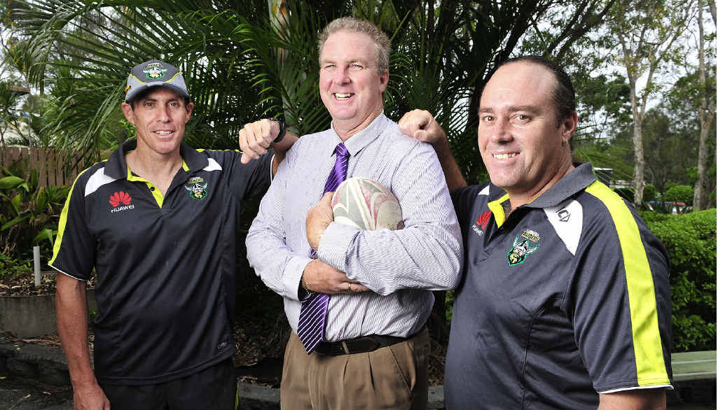 STRONG TIES: Redbank Plains High School League development co-ordinator Brendan Verrenkamp with principal Llew Paulger and year 10 coach Raymond Browning. STRONG TIES: Redbank Plains High School League development co-ordinator Brendan Verrenkamp with principal Llew Paulger and year 10 coach Raymond Browning.
