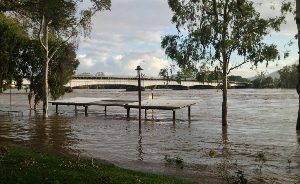 The Fitzroy River just after 6.30am on February 2 as the Rockhampton region waits for it to peak. The River reached 8.52 metres at 4pm February 1 and the Bureau of Meteorology was forecasting a peak of 8.7 metres on February 2. Photo taken from across the road of The Bulletin office at 162-164 Quay St. The Fitzroy River just after 6.30am on February 2 as the Rockhampton region waits for it to peak. The River reached 8.52 metres at 4pm February 1 and the Bureau of Meteorology was forecasting a peak of 8.7 metres on February 2. Photo taken from across the road of The Bulletin office at 162-164 Quay St.