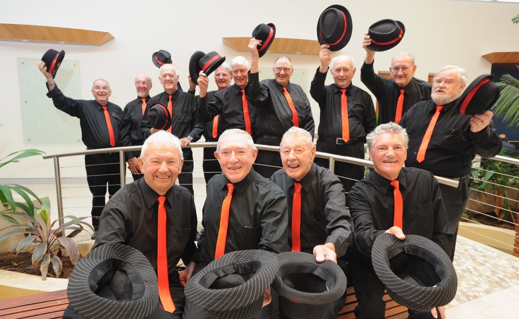 Derek Applegate, Sean McKeogh, Tom Wilson and Bill Caton are members of the Mansong choir performing at the flood concert on Sunday at the Brolga. Derek Applegate, Sean McKeogh, Tom Wilson and Bill Caton are members of the Mansong choir performing at the flood concert on Sunday at the Brolga.