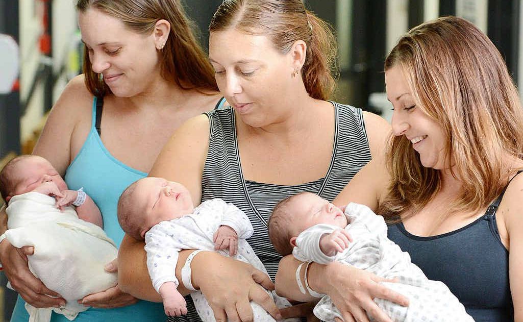ONE-DAY WONDERS: New mums, Kim Folkes with her son Raiden, Laura Lyall with daughter Anika, and Sara McGrath with son Nate. All of the babies were just one day old when they were photographed at Ipswich Hospital yesterday. ONE-DAY WONDERS: New mums, Kim Folkes with her son Raiden, Laura Lyall with daughter Anika, and Sara McGrath with son Nate. All of the babies were just one day old when they were photographed at Ipswich Hospital yesterday.