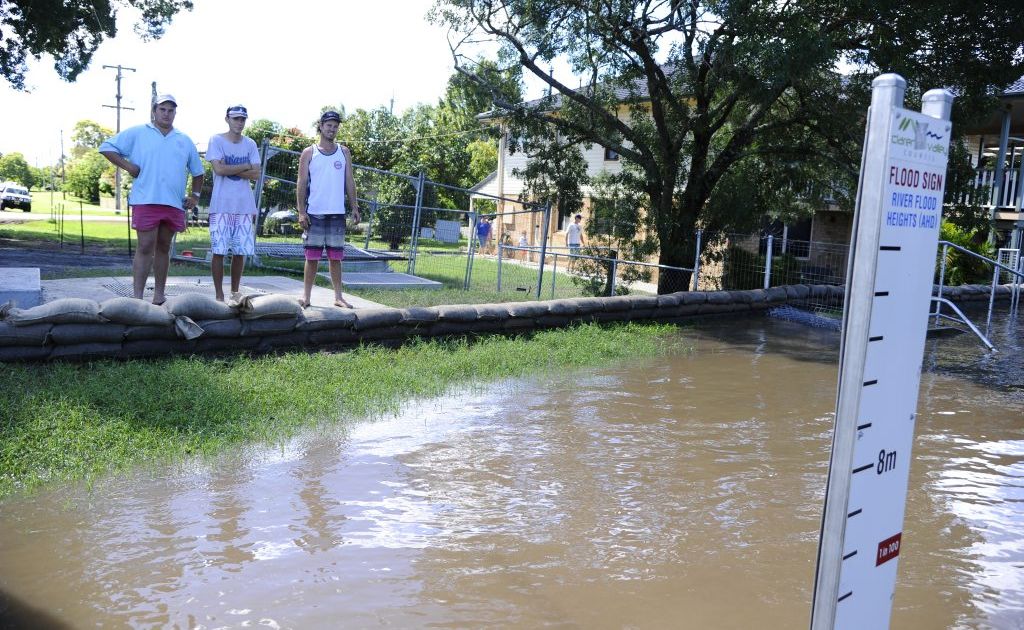 Angus McDonald, Nick Crispin and Alex Cole at the Fry St levee during the last flood event. Photo: JoJo Newby / The Daily Examiner Angus McDonald, Nick Crispin and Alex Cole at the Fry St levee during the last flood event. Photo: JoJo Newby / The Daily Examiner