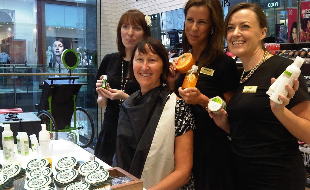 Competition winner Linda Oliver getting a makeover by staff at The Body Shop, Robina. Competition winner Linda Oliver getting a makeover by staff at The Body Shop, Robina.