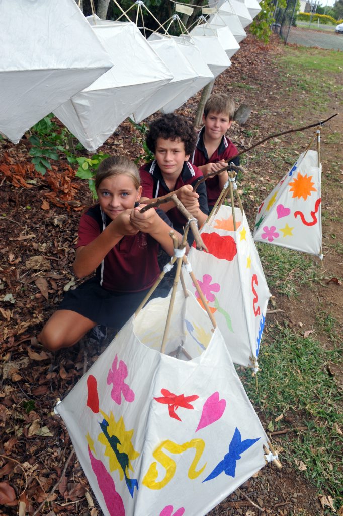 GET CRAFTY: Burnett State School students Jade McQualter-Walsh, Lincoln Kinsela and Parker Lamont make Chinese lanterns in preparation for Chinese New Year celebrations. Photo: Max Fleet / NewsMail GET CRAFTY: Burnett State School students Jade McQualter-Walsh, Lincoln Kinsela and Parker Lamont make Chinese lanterns in preparation for Chinese New Year celebrations. Photo: Max Fleet / NewsMail