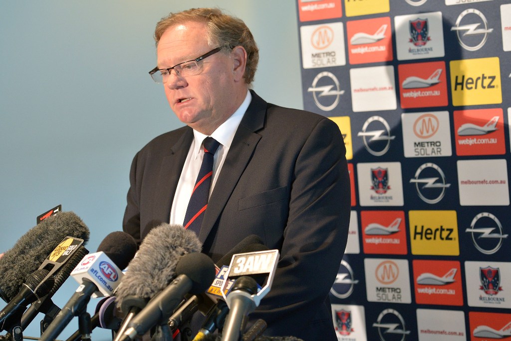Melbourne Football Club President Don McLardy speaks to the media at an AFL press conference at Melbourne Cricket Ground on February 19, 2013 in Melbourne, Australia. Melbourne Football Club President Don McLardy speaks to the media at an AFL press conference at Melbourne Cricket Ground on February 19, 2013 in Melbourne, Australia.