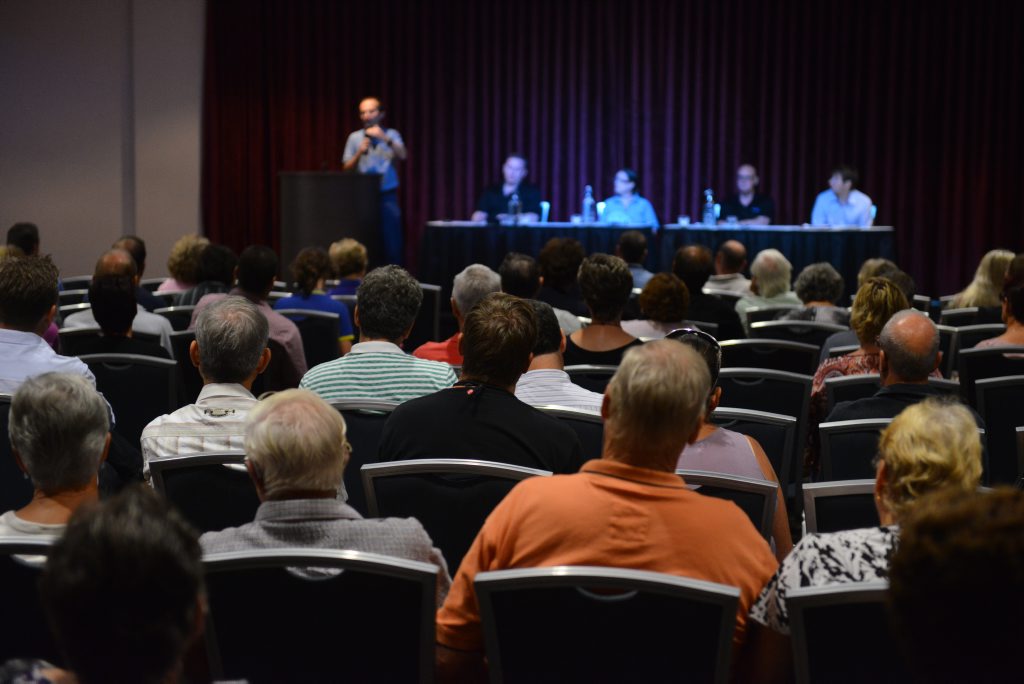 CLOSED DOORS: Insured flood victims crowed into the function room at the Waves club for an insurance forum. Photo: Scottie Simmonds / NewsMail CLOSED DOORS: Insured flood victims crowed into the function room at the Waves club for an insurance forum. Photo: Scottie Simmonds / NewsMail