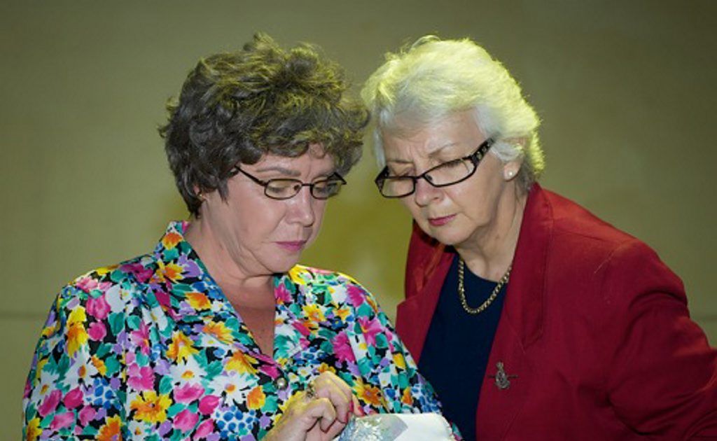 Helen Keogh as Sheila and Eve Wheeler as Bridie in the Murwillumbah Theatre Company's Production of The Shoehorn Sonata. Helen Keogh as Sheila and Eve Wheeler as Bridie in the Murwillumbah Theatre Company's Production of The Shoehorn Sonata.