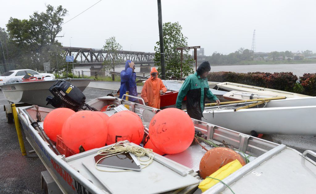 Clarence River Sailing club members take their boats out of the club sheds as the river rises Photo Adam Hourigan / The Daily Examiner Clarence River Sailing club members take their boats out of the club sheds as the river rises Photo Adam Hourigan / The Daily Examiner