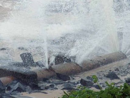 SMASHED: Broken pipes at Shelly Beach as a result of the stormy seas. SMASHED: Broken pipes at Shelly Beach as a result of the stormy seas.