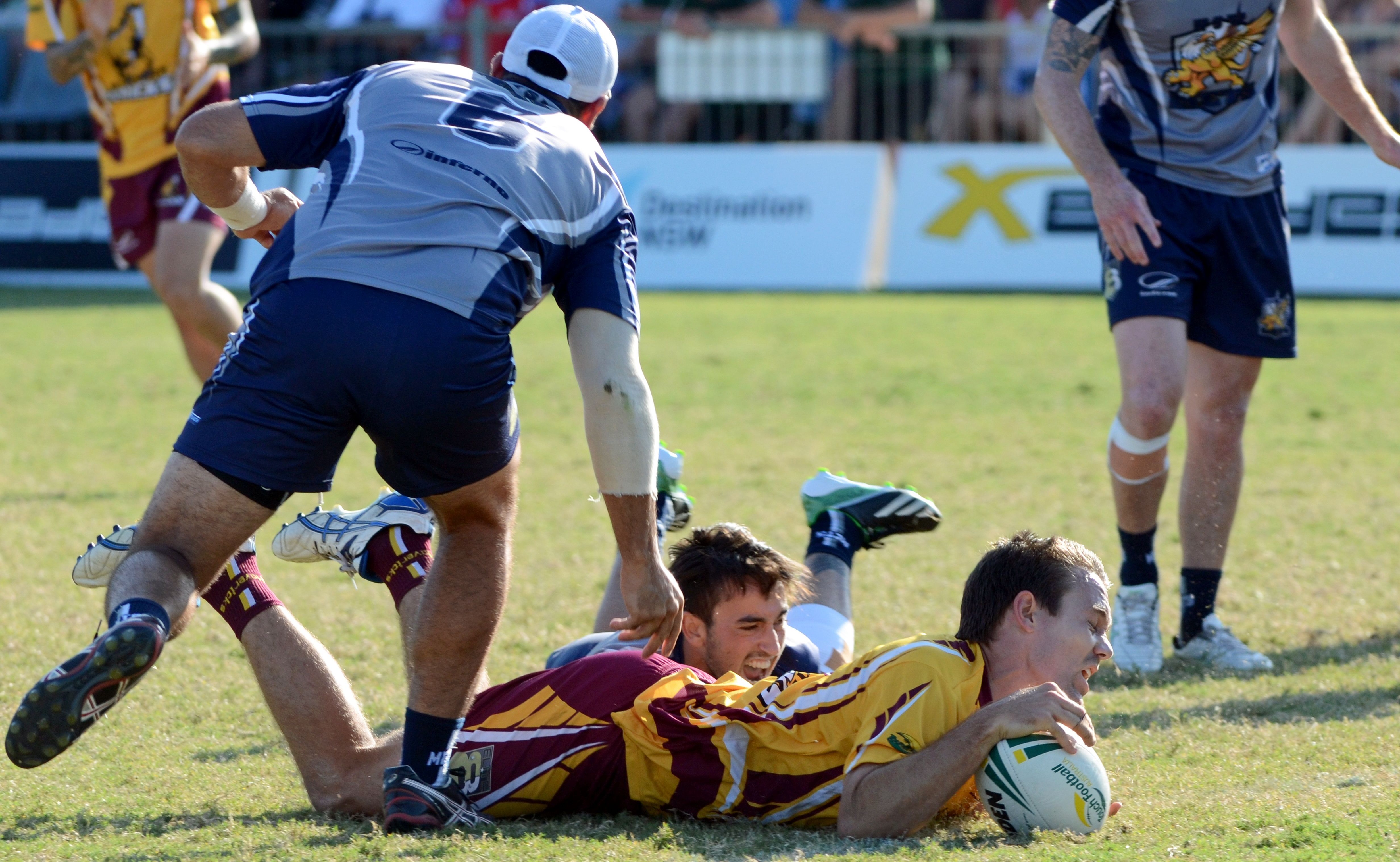 NSW Country Mavericks dive over for a try in its NTL Elite 8's final win at BCU International Stadium. NSW Country Mavericks dive over for a try in its NTL Elite 8's final win at BCU International Stadium.