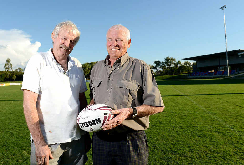 REUNION: Bob Bell and Ray Verrenkamp reminisce about the first game of league on the current North Ipswich Reserve, between Ipswich and Brisbane in 1963. REUNION: Bob Bell and Ray Verrenkamp reminisce about the first game of league on the current North Ipswich Reserve, between Ipswich and Brisbane in 1963.