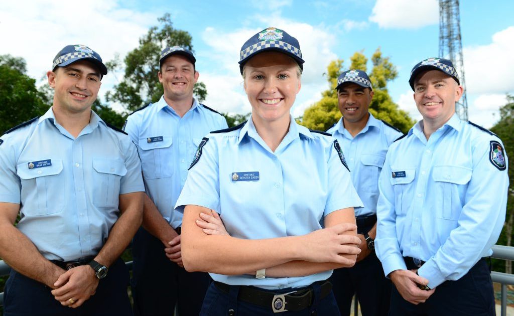 New Ipswich police recruits (front centre), Cathleen Sugden, and (rear from left), Brian Gretch, Daniel Egan, Murray Itiri, and Glen Waugh. New Ipswich police recruits (front centre), Cathleen Sugden, and (rear from left), Brian Gretch, Daniel Egan, Murray Itiri, and Glen Waugh.