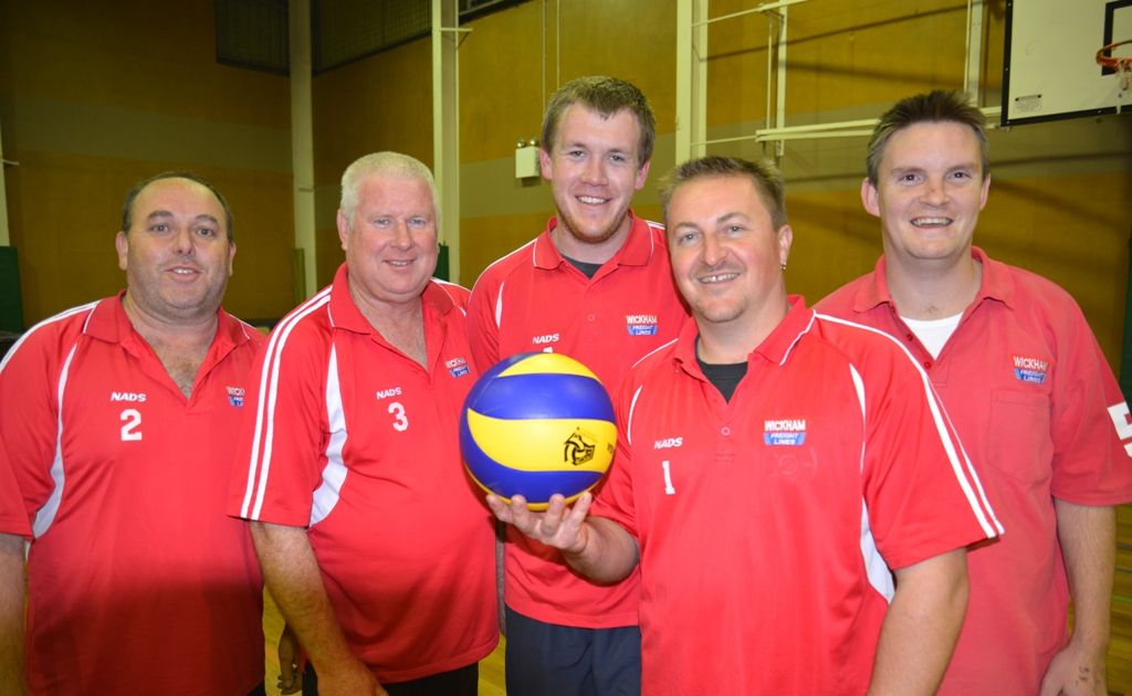 NADS (from left) Darren Burt, Dave Lewis, Matt Pulley, Mark Wickham and Darren Shuptrine won the men’s premiership in Warwick volleyball on Monday night. NADS (from left) Darren Burt, Dave Lewis, Matt Pulley, Mark Wickham and Darren Shuptrine won the men’s premiership in Warwick volleyball on Monday night.