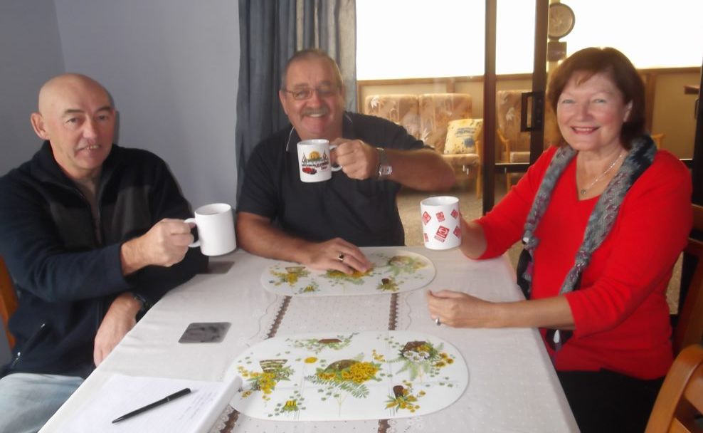 Des Thomas, Michael Thompson and Elsa Cox are members of the 50s plus singles group. Des Thomas, Michael Thompson and Elsa Cox are members of the 50s plus singles group.