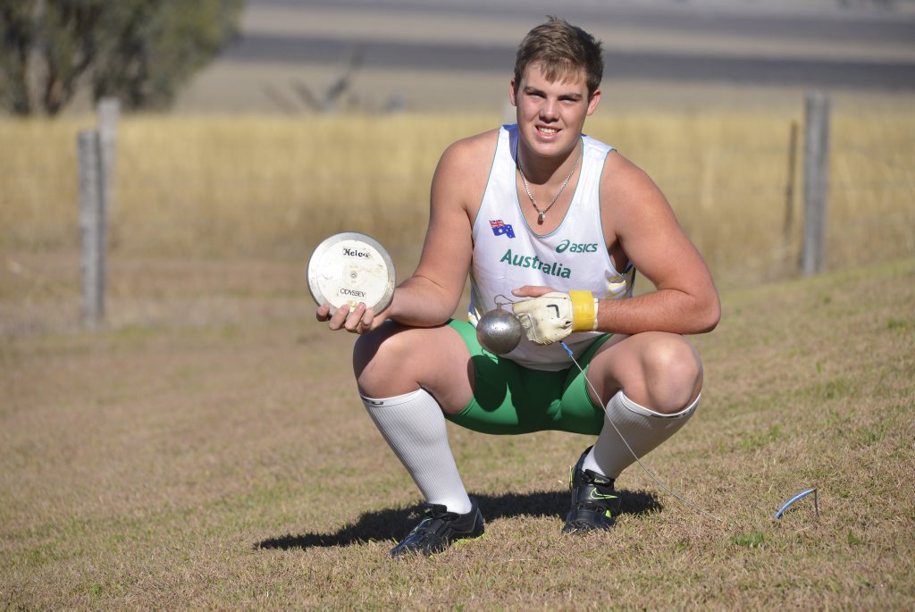Matt Denny at home in Allora where he trained twice a day before flying to Europe for the World Youth Championships in track and field. Photo Gerard Walsh / Warwick Daily News Matt Denny at home in Allora where he trained twice a day before flying to Europe for the World Youth Championships in track and field. Photo Gerard Walsh / Warwick Daily News