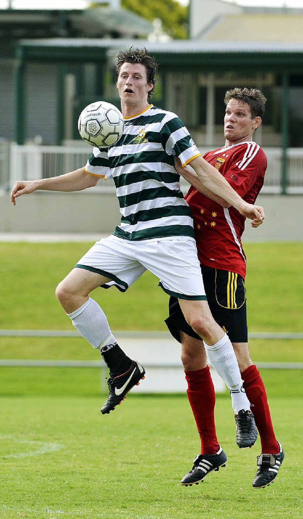 HIGH ACHIEVER: Western Pride’s scoring ace Peter Drager shows his aerial skills under siege from a Sunshine Coast defender earlier this season. HIGH ACHIEVER: Western Pride’s scoring ace Peter Drager shows his aerial skills under siege from a Sunshine Coast defender earlier this season.