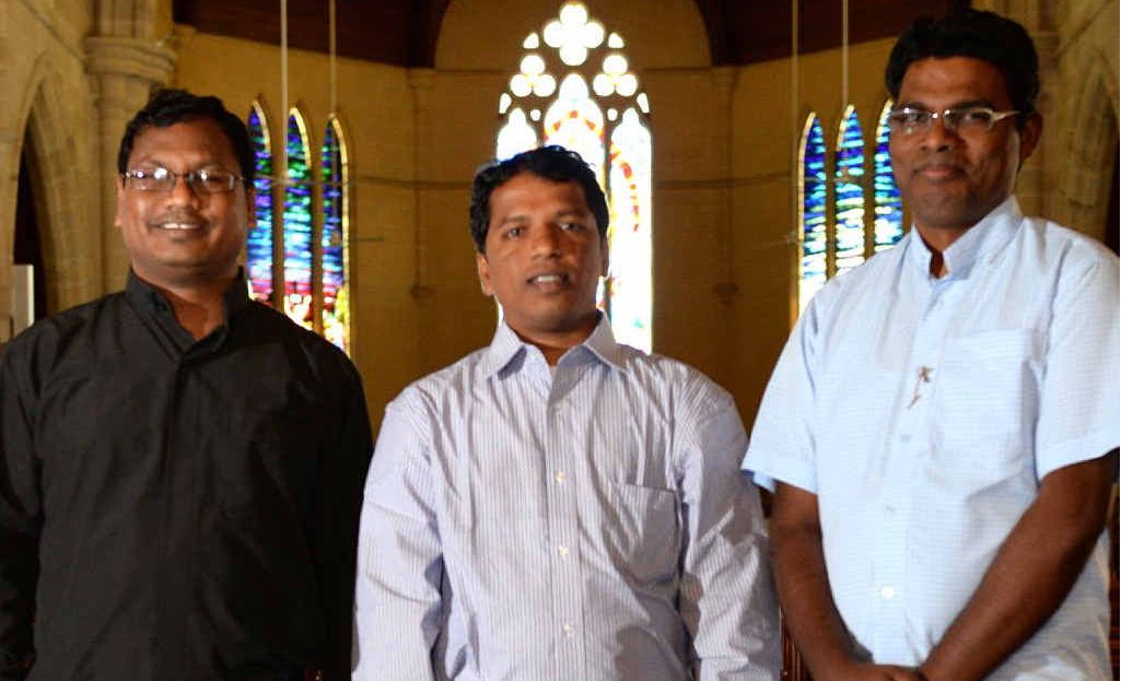 From left Father John Tete, Father Rajasekhar Kodavatikanti and Father Thadayoose Lazar look forward to their work in the region From left Father John Tete, Father Rajasekhar Kodavatikanti and Father Thadayoose Lazar look forward to their work in the region