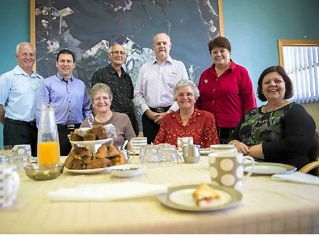 Col Chapman, Matt Burnett, Sister Margret Dixon, Ren Lanson, Rick Hanson, Sister Beryl Amedee, Maxine Brushe and Mayor Gail Sellers enjoy a morning tea to celebrate Sister Beryl Amedee’s move to Melbourne after years of service to Gladstone. Col Chapman, Matt Burnett, Sister Margret Dixon, Ren Lanson, Rick Hanson, Sister Beryl Amedee, Maxine Brushe and Mayor Gail Sellers enjoy a morning tea to celebrate Sister Beryl Amedee’s move to Melbourne after years of service to Gladstone.