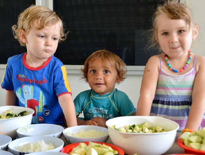 Jearvis Graham, Leelin Bell and Layla Mackey can’t wait for the delicious chicken curry being prepared and cooked for lunch. Jearvis Graham, Leelin Bell and Layla Mackey can’t wait for the delicious chicken curry being prepared and cooked for lunch.