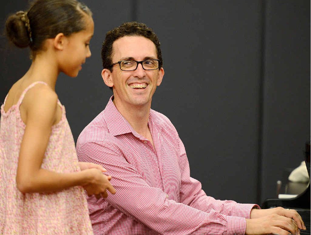ENCOURAGING SMILE: Jason Barry-Smith gives Karana Downs nine-year-old Savannah Foran-McDaniel some tips while she auditions in Ipswich Civic Centre. ENCOURAGING SMILE: Jason Barry-Smith gives Karana Downs nine-year-old Savannah Foran-McDaniel some tips while she auditions in Ipswich Civic Centre.
