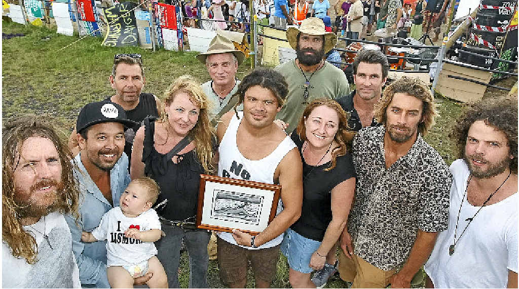 Musicians gathered on April 12 at the Bentley blockade to serenade the ‘protectors’. Front (from left): Kram, Tom Avery, Nick Hanlon, Ash Grunwald, Amanda Shoebridge, Dave Rastovich, Andrew Stockdale. Back (from left): Scott Owen, S Sorrenson, Jarmbiíje Githabul, Pete Murray. Musicians gathered on April 12 at the Bentley blockade to serenade the ‘protectors’. Front (from left): Kram, Tom Avery, Nick Hanlon, Ash Grunwald, Amanda Shoebridge, Dave Rastovich, Andrew Stockdale. Back (from left): Scott Owen, S Sorrenson, Jarmbiíje Githabul, Pete Murray.