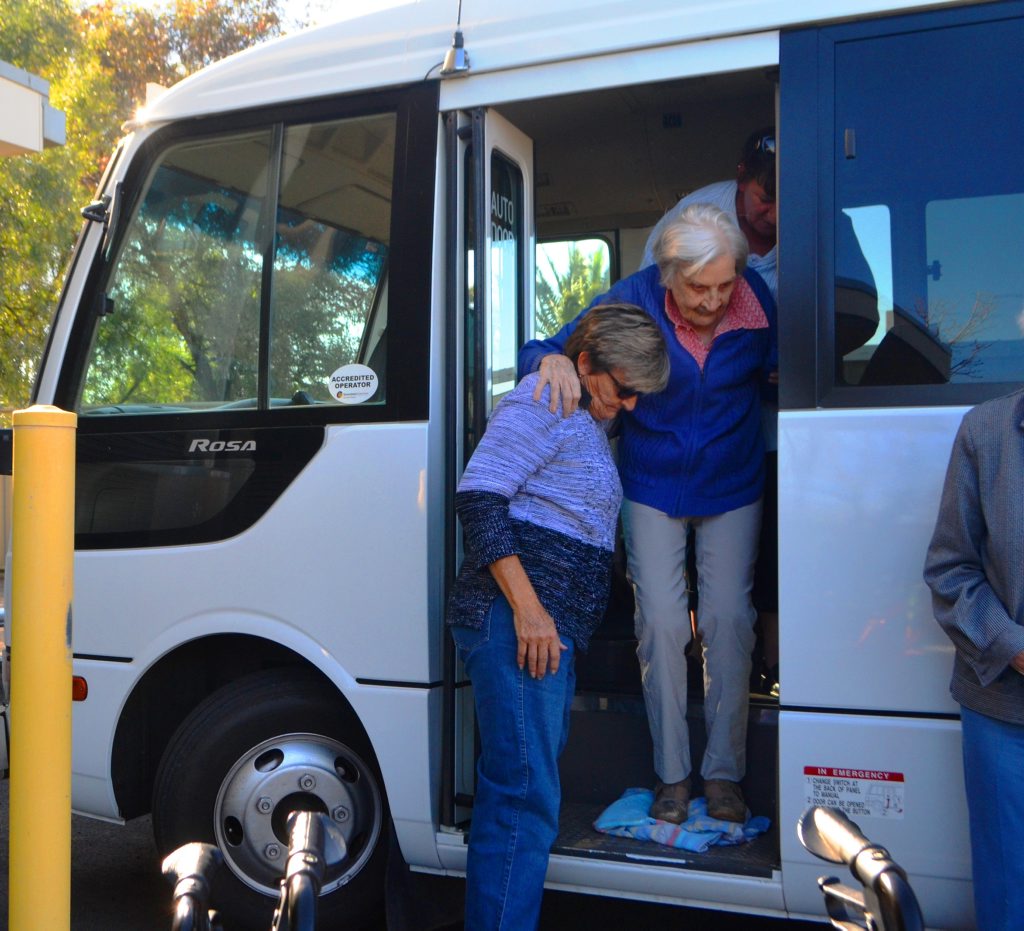GIVING: For the past two years Narelle Walsh (left) has been volunteering her time to take Pinaroo residents for trips on her bus. GIVING: For the past two years Narelle Walsh (left) has been volunteering her time to take Pinaroo residents for trips on her bus.