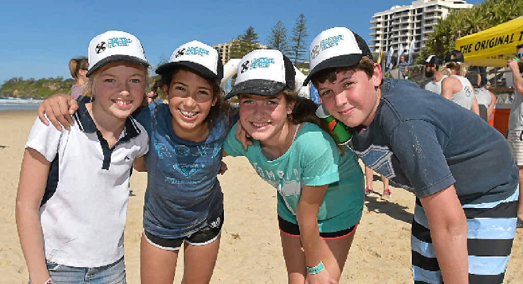 Jessica Collins, Marina Lima and Moira and Joseph Cairns get in the spirit of Beach Bash Sunshine Coast at Coolum Beach. PHOTO: BRETT WORTMAN Jessica Collins, Marina Lima and Moira and Joseph Cairns get in the spirit of Beach Bash Sunshine Coast at Coolum Beach. PHOTO: BRETT WORTMAN
