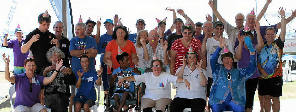 CELEBRATION: Sailability clients and volunteers celebrated securing their new shed on Tuesday. Pictured are Tony Chatwin, Jen Stratford, Jardi Bauer, John Skaller, Ashley Kennedy, Donny Hines, Jeremy Lammens, Brent Warcom, Alex Brown, Terry Murray, Tyler Smith, Peter Hudson, Kathy Baldwin, Wayne Lowth, Jenny Atkinson, Deb Staples, Adrian Pelt, Reudy Churio, Tracey Dignan, Scott Millar, Peter Wilhelm, Jim Tzatzalos, Serena Amandolia, Dewi Hughes, Bev Nelson, Ross Winterbourn and Cheryl O’Keeffe. CELEBRATION: Sailability clients and volunteers celebrated securing their new shed on Tuesday. Pictured are Tony Chatwin, Jen Stratford, Jardi Bauer, John Skaller, Ashley Kennedy, Donny Hines, Jeremy Lammens, Brent Warcom, Alex Brown, Terry Murray, Tyler Smith, Peter Hudson, Kathy Baldwin, Wayne Lowth, Jenny Atkinson, Deb Staples, Adrian Pelt, Reudy Churio, Tracey Dignan, Scott Millar, Peter Wilhelm, Jim Tzatzalos, Serena Amandolia, Dewi Hughes, Bev Nelson, Ross Winterbourn and Cheryl O’Keeffe.
