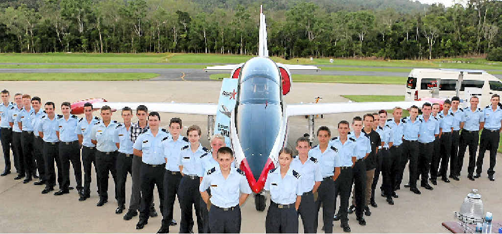 HISTORIC SITE: 110 Squadron Australian Air Force Cadets at the Whitsunday Airport on Friday evening in front of the Aero L39 Albatros high performance jet trainer aircraft. Pictured are: Cadet Flight Sergeant Adam Facey, Cadet Corporal Dylan Morrissey, Leading Cadet Adrian Vowles, Cadet Kurtis Farran, Cadet Jarrod Innell, Leading Cadet Brendan Hoffman, Cadet Corporal Craig Dorrian, Cadet Sergeant Brad Cremasco, Cadet Corporal Tristan Toms, Cadet Jake Rappard, Leading Cadet Adam Edgar, Leading Cadet Paulette McDermott, Cadet Hayley West, Cadet Corporal Jarvis Paech, Leading Cadet Samantha Diamond, Leading Cadet Brodie Toms, Leading Cadet Masaki Golding, Cadet Jesse Gatton, Cadet Tristan O’Sullivan, Cadet Jett Borghero, Leading Cadet Jessica Hales, Cadet Sergeant Kristy-Lee Toms, Cadet Codee Bulmer, Cadet Ethan O’Sullivan, Cadet Harley Jones, Leading Cadet Nikita Harding, Leading Cadet Cody Rosevear, Leading Cadet Lachlan Male, Cadet Sergeant Dakota Ayles and Cadet Under Officer Cal Taylor. HISTORIC SITE: 110 Squadron Australian Air Force Cadets at the Whitsunday Airport on Friday evening in front of the Aero L39 Albatros high performance jet trainer aircraft. Pictured are: Cadet Flight Sergeant Adam Facey, Cadet Corporal Dylan Morrissey, Leading Cadet Adrian Vowles, Cadet Kurtis Farran, Cadet Jarrod Innell, Leading Cadet Brendan Hoffman, Cadet Corporal Craig Dorrian, Cadet Sergeant Brad Cremasco, Cadet Corporal Tristan Toms, Cadet Jake Rappard, Leading Cadet Adam Edgar, Leading Cadet Paulette McDermott, Cadet Hayley West, Cadet Corporal Jarvis Paech, Leading Cadet Samantha Diamond, Leading Cadet Brodie Toms, Leading Cadet Masaki Golding, Cadet Jesse Gatton, Cadet Tristan O’Sullivan, Cadet Jett Borghero, Leading Cadet Jessica Hales, Cadet Sergeant Kristy-Lee Toms, Cadet Codee Bulmer, Cadet Ethan O’Sullivan, Cadet Harley Jones, Leading Cadet Nikita Harding, Leading Cadet Cody Rosevear, Leading Cadet Lachlan Male, Cadet Sergeant Dakota Ayles and Cadet Under Officer Cal Taylor.