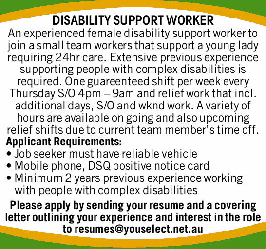 cover letter for disability support worker
