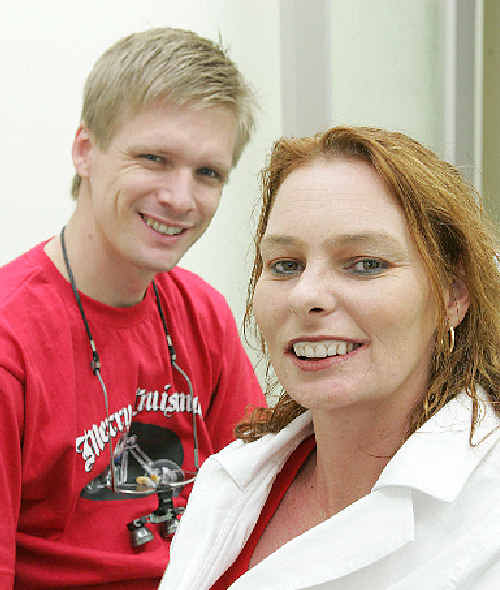 Dentist Lincoln Harris shares a smile with patient Caroline Michell. Dentist Lincoln Harris shares a smile with patient Caroline Michell.