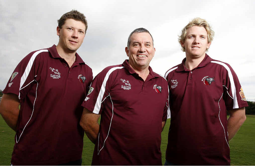 Ipswich’s Queensland Country representatives Kev Cumming (left) and Ben O’Connell with coach Len Martin (middle). Ipswich’s Queensland Country representatives Kev Cumming (left) and Ben O’Connell with coach Len Martin (middle).