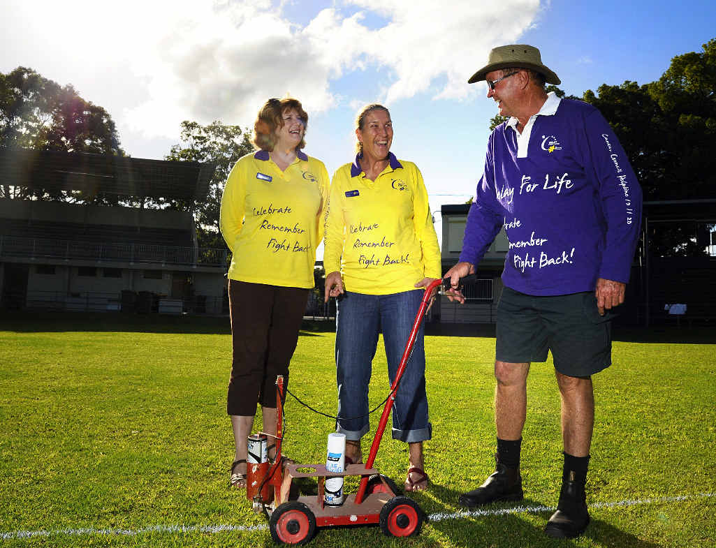 TAKE YOUR MARKS: Grafton Relay for Life organisers (from left) chair Rosemary Munro, Debbie Brookes and Graeme Hicks prepare McKittrick Park for tomorrow’s big event. Photo: JoJo Newby TAKE YOUR MARKS: Grafton Relay for Life organisers (from left) chair Rosemary Munro, Debbie Brookes and Graeme Hicks prepare McKittrick Park for tomorrow’s big event. Photo: JoJo Newby