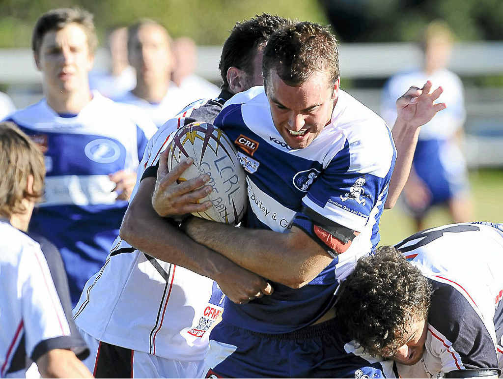 Ghosts’ Khan Williams tries to step through a tackle during the match against Lower Clarence Magpies at Maclean Showground yesterday. Ghosts’ Khan Williams tries to step through a tackle during the match against Lower Clarence Magpies at Maclean Showground yesterday.