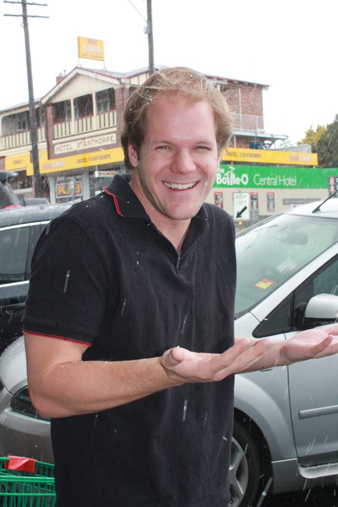 WILD WEATHER: Stanthorpe Border Post journalist Daniel Elliott experiences sleet for the first time, in the middle of spring. Photo Samantha Wantling / Stanthorpe Border Post WILD WEATHER: Stanthorpe Border Post journalist Daniel Elliott experiences sleet for the first time, in the middle of spring. Photo Samantha Wantling / Stanthorpe Border Post