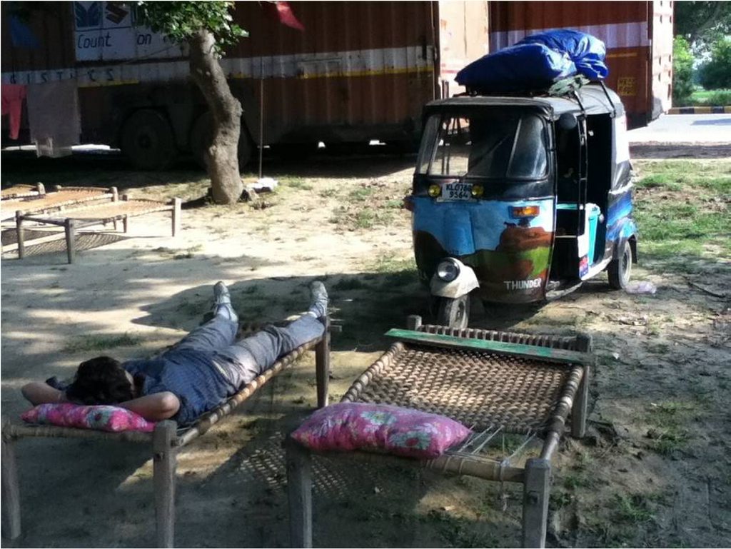RICKSHAW ROVING: Kira Hartland takes a well-earned break during her trek through Northern India on a motorised rickshaw. Photo contributed. RICKSHAW ROVING: Kira Hartland takes a well-earned break during her trek through Northern India on a motorised rickshaw. Photo contributed.