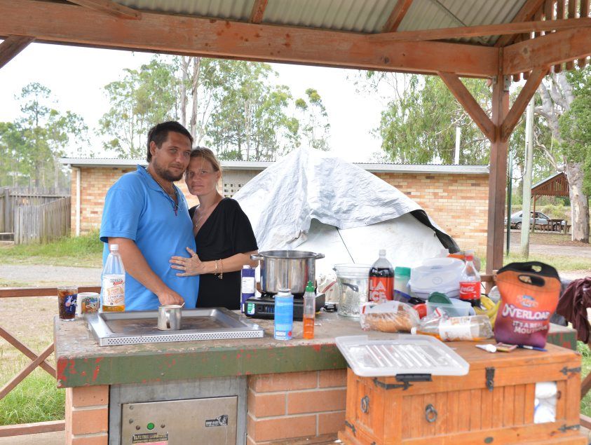 Rob Morris and Rhiannon Thompson have been ordered from their illegal campsite at Gympie's Six Mile Creek rest area. Rob Morris and Rhiannon Thompson have been ordered from their illegal campsite at Gympie's Six Mile Creek rest area.