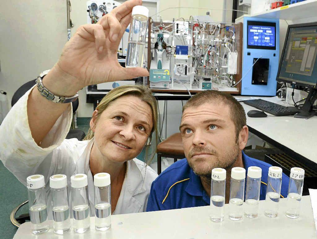 FINE WORK: Post graduate student Kirsten Cowley and research scientist for Coastal Biogeochemistry at SCU Dr Damien Maher. FINE WORK: Post graduate student Kirsten Cowley and research scientist for Coastal Biogeochemistry at SCU Dr Damien Maher.