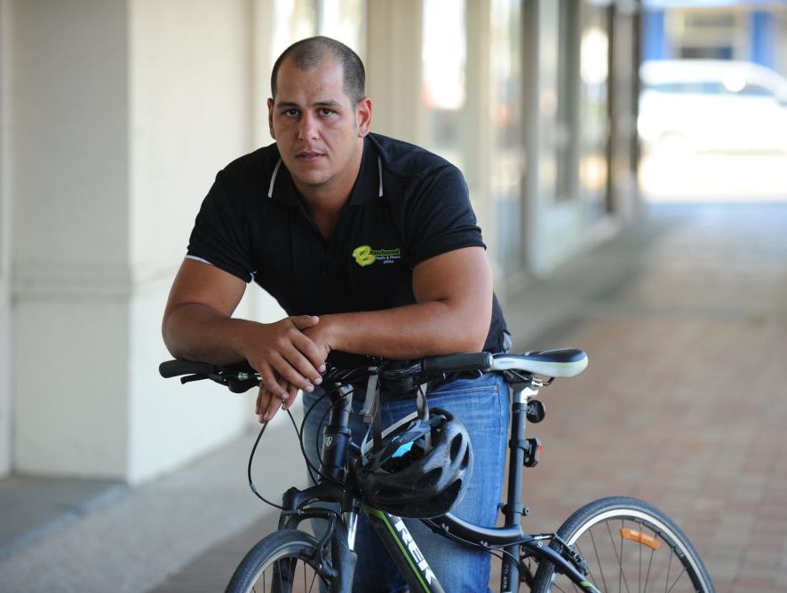 CLOSE CALL: Andrew Abbott who was hit by a car on Bargara Road would like to see better roads for cyclists. Photo: Mike Knott / NewsMail CLOSE CALL: Andrew Abbott who was hit by a car on Bargara Road would like to see better roads for cyclists. Photo: Mike Knott / NewsMail