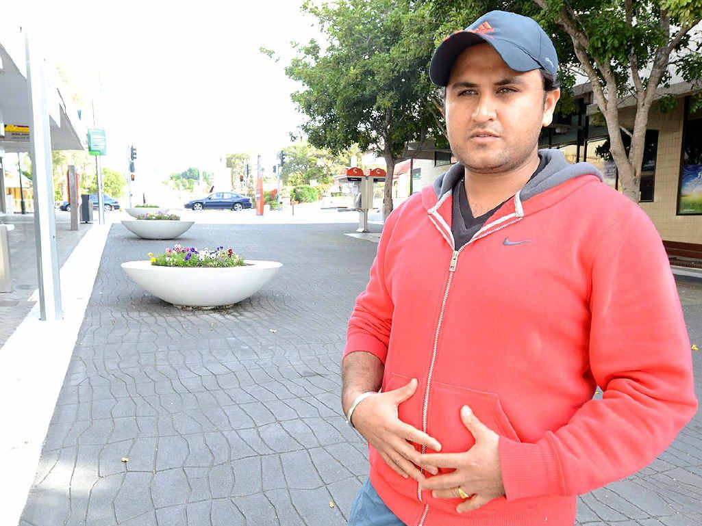 CONFRONTATION: The manager at Indian Mehfil Jasan Singh received a stab wound when he assisted a staff member who was attacked in Ipswich Mall on Friday night, allegedly by two youths. CONFRONTATION: The manager at Indian Mehfil Jasan Singh received a stab wound when he assisted a staff member who was attacked in Ipswich Mall on Friday night, allegedly by two youths.