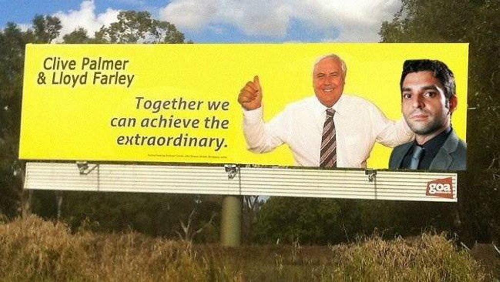 Maryborough man Lloyd Farley has photoshopped himself onto a Clive Palmer billboard. Maryborough man Lloyd Farley has photoshopped himself onto a Clive Palmer billboard.