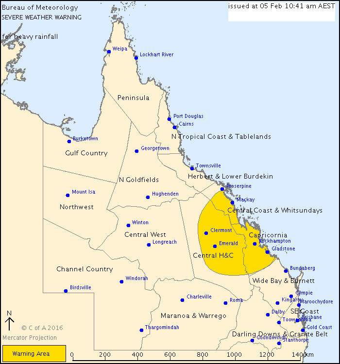 Severe weather warning from Bureau of Meteorology at 10.40am February 5 2016 Severe weather warning from Bureau of Meteorology at 10.40am February 5 2016