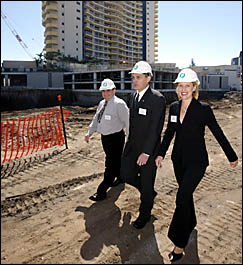 CHECKING out the Harbour Tower site, were Tweed Heads mayor Warren Polglase with Tony Mitchell and Leisl Harris.D84437 CHECKING out the Harbour Tower site, were Tweed Heads mayor Warren Polglase with Tony Mitchell and Leisl Harris.D84437