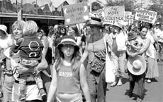 UNITED FRONT: Women and children march in Nimbin on Saturday UNITED FRONT: Women and children march in Nimbin on Saturday