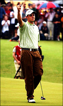 OPEN SALUTE: Chris Downes celebrates his equal second in the Australian Open at Moonah Links in December. Picture: AAP OPEN SALUTE: Chris Downes celebrates his equal second in the Australian Open at Moonah Links in December. Picture: AAP