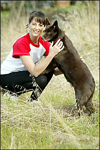 Nicole Shipard and her beloved dog JB get ready for the big walk Nicole Shipard and her beloved dog JB get ready for the big walk
