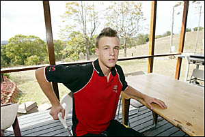 MULLUMBIMBY under-15 rugby league player Kurt Mulcahy at home recovering from a broken back. MULLUMBIMBY under-15 rugby league player Kurt Mulcahy at home recovering from a broken back.