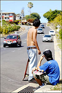Skateboarders at the scene of Saturday night?s fatality in Tweed Street, Coolangatta Skateboarders at the scene of Saturday night?s fatality in Tweed Street, Coolangatta