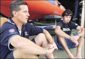 ATTEMPTED RESCUE: Garry Meredith, left, and Shane O?Connor, from Ballina Jetboat Surf Rescue ATTEMPTED RESCUE: Garry Meredith, left, and Shane O?Connor, from Ballina Jetboat Surf Rescue
